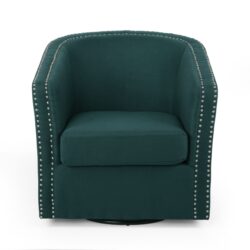 Modern Upholstered Swivel Club Chair With Nailhead Trim - Green