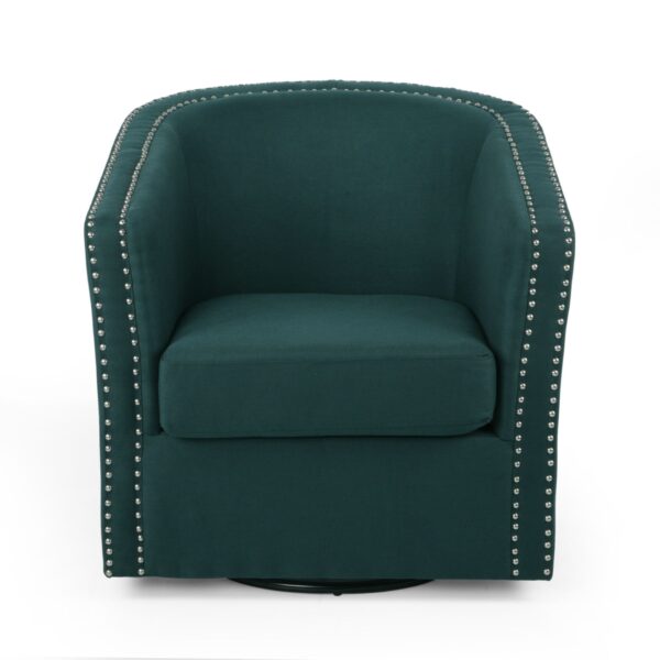 Modern Upholstered Swivel Club Chair With Nailhead Trim - Green
