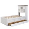 Twin Solid Pine Captain Bookcase Bed With Trundle Bed And 3 Spacious Under Bed Drawers In Casual - White / Walnut - Image 5