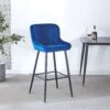 Counter Height Bar Stool, Metal Legs, Velvet Upholstered For Pub, Restaurant, Kitchen Island (Set of 2) - Black / Blue - Image 2