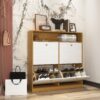 Shoe Storage Cabinet With 4 Flip Drawers And Wooden Handle For Entryway - Natural - Image 9
