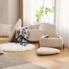2 Piece Upholstered Storage Ottoman Set With Metal Legs Foot Stool Coffee Side Table Reversible Lid Light - Light Camel - Image 12