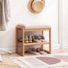 Shoe Bench, Beech Wood Storage Rack Organizer With High Rebound Sponge Cushion - Natural - Image 2