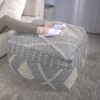 Diamond - Handcrafted Faux Yarn Pouf - Ivory / Gray - Image 6