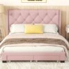 Queen Size Storage Bed Linen Upholstered Platform Bed & Two Drawers - Pink - Image 14