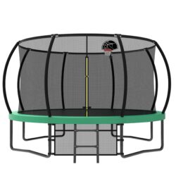 12Ft Recreational Kids Trampoline With Safety Enclosure Net & Ladder, Outdoor Recreational Trampolines - Green