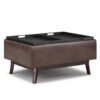 Owen - Tray Top Small Coffee Table Storage Ottoman - Distressed Chestnut Brown - Image 3