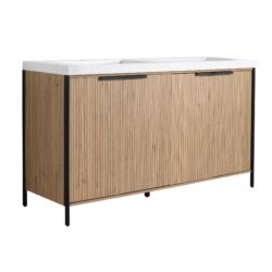 Modern Style Freestanding Bathroom Vanity With Double Resin Sink & Soft Close Cabinet Doors - Light Coffee