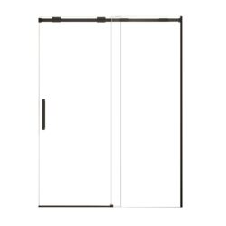 Semi Frame Single Sliding Shower Door, 304 Stainless Steel, 5 / 16" Tempered Clear Glass - Matte Black