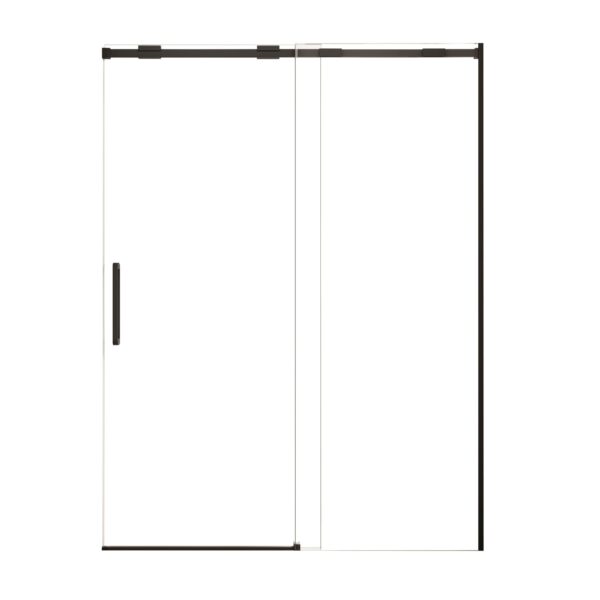 Semi Frame Single Sliding Shower Door, 304 Stainless Steel, 5 / 16" Tempered Clear Glass - Matte Black