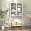 Heavy Duty Metal Storage Cabinet, Display Storage Cabinet With Glass Doors And 2 Adjustable Shelves, Tall Bookcase Modern Bookshelf Cabinet For Home Office, Living Room, Pantry - White - Image 2