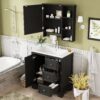 Bathroom Vanity With Sink, Modern Elegant Bathroom Storage Cabinet With 3 Drawers And Adjustable Shelves, Freestanding Vanity Set With Mirror Cabinet, Single Sink Bathroom Vanity - Black - Image 4