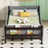 Twin Bed With Headboard, Footboard, Safeguards, Built-In Bed-End Book Storage Rack - Gray - Image 10