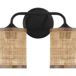 Quell - Double Light Vanity With Natural Shade Wall Lamp - Black / Rattan