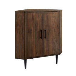 Contemporary 2 Door Mixed-Material Corner Accent Cabinet - Dark Walnut