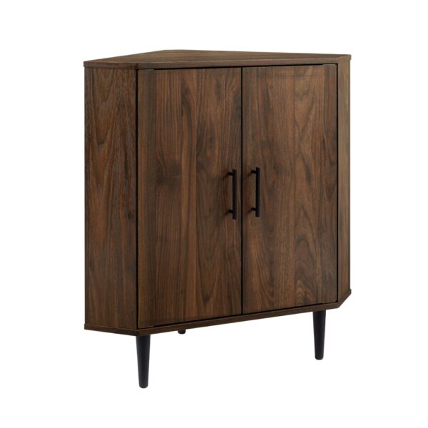 Contemporary 2 Door Mixed-Material Corner Accent Cabinet - Dark Walnut