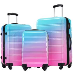 Hardshell Luggage Sets 3 Piece Gradient Color Expandable Suitcase With Spinner Wheels And Tsa Lock Lightweight 20" 24" 28" Available - Blue / Red