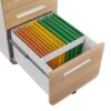 3 Drawer Mobile File Cabinet Under Desk Office, Simple Style Versatile Storage Cabinet For Legal / Letter / A4 Files, 5 Wheel Design Anti-Tilting Cold Rolled Steel Waterproof Moisture-Proof - White / Light Brown - Image 3