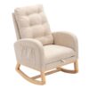 Accent Rocking Chair With Footrest High Back Rubber Wood Rocking Legs Bedroom Living Space - Beige - Image 5
