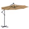 Outdoor Cantilever Patio Umbrella With 32 LED Lights 10 Ft Hanging Design Easy Open Adjustment Metal Frame - Taupe - Image 8