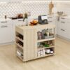 Kitchen Island Cart, Rolling Serving Utility Trolley Cart Modern Kitchen Island With Storage Drawer Wine Rack Lockable Casters, Kitchen Cart For Kitchen, Dining Room, Bar Living Room - Natural - Image 4