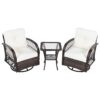 3 Piece Outdoor Chair & Table Set Chat Set 2 Person Rattan Seating Group With 2 Swiveling And Rocking Chairs And A Square Table For Garden, Patio, Or Balcony - Brown - Image 10