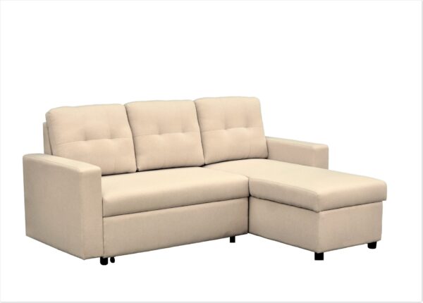 Convertible L Shaped Sectional Sleeper Sofa Bed, Saving Pull Out Couch - Beige