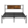 Queen Size Modern Metal Bedframe With Headboard, Durable Steel Structure - Black / Brown - Image 6