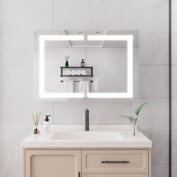 Bathroom Medicine Cabinet With Lights, LED Medicine Cabinet With Mirror, Wall Cabinet With Shelves, Double Door Lighted Medicine Cabinet With Defogger, Dimmable, Wall Mount - Silver