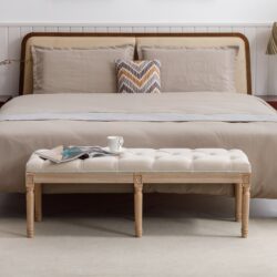 Upholstered Tufted Bench Ottoman, Dining Bench Bedroom Bench Footrest Stool Accent Bench For Entryway Dining Room Living Room - Beige