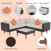4 Pieces Outdoor Wicker Sofa Set, Patio Furniture With Colorful Pillows, L - Shape Sofa Set - Beige / Brown - Image 5