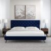 Dillon - Velvet Platform Bed King Size - Blue - Image 5