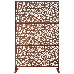 Outdoor & Indoor Privacy Screen Metal Privacy Screen, Freestanding Decorative Privacy Screen For Deck Balcony Patio - Rust Red