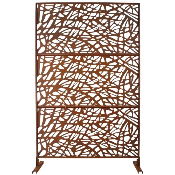 Outdoor & Indoor Privacy Screen Metal Privacy Screen, Freestanding Decorative Privacy Screen For Deck Balcony Patio - Rust Red