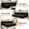 3 In 1 Pull Out Sofa Bed, Convertible Sleeper Sofa Bed, King Size Sofa Bed, Chaise Lounge, Velvet T3 Seater Sofa With Movable Ottoman, Tufted Design - Black - Image 15