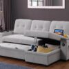 Ashlyn II - Woven Fabric Reversible Sleeper Sectional Sofa With Storage Chaise, Storage Arm, Cup Holder, Charging Ports, Side Pockets, and Pocket Coil Seating - Gray - Image 12