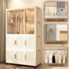 Portable Wardrobe Closet Storage Organizer With 9 Magnetic Doors - Cream White - Image 14
