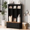 Modern Hall Tree With Entryway Bench, 3 Shelves And Drawers, Wide Hall Tree With Storage Bench For Hallway - Black - Image 6