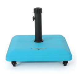 Stylish Concrete Square Wheelie Umbrella Base With Stainless Steel Pole Handle - Teal