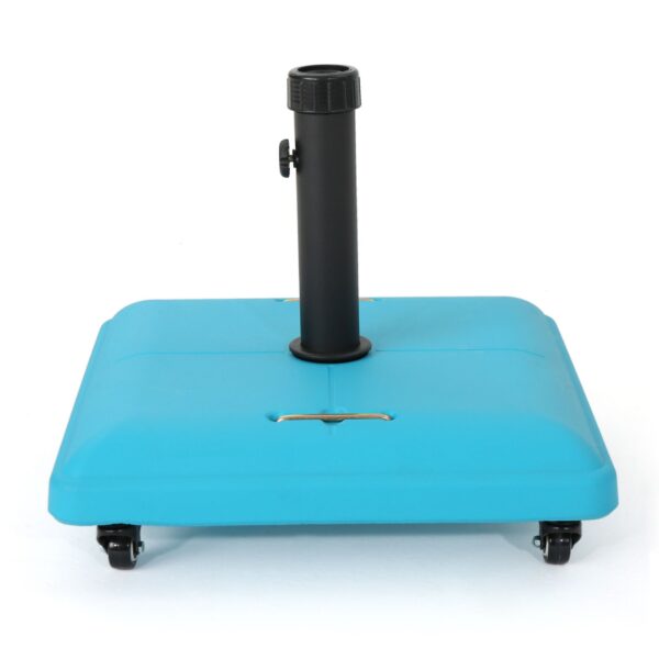Stylish Concrete Square Wheelie Umbrella Base With Stainless Steel Pole Handle - Teal