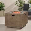 Outdoor Patio Gas Burning Fire Pit Table 50, 000 Btu, Square, Iron Wood Pattern - Brown - Image 2