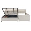Queen & Twin Long Size Upholstered Platform Bed, Mother & Child Bed With Hydraulic Storage System, Drawer Box, Bedhead Storage Shelf And 2 Pairs Of Sockets & USB Ports - Beige - Image 2