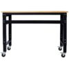48" Wide Rolling Workbench For Garage, Adjustable Height, Workshop Tool Bench, Metal With Rubber Wood Top - Black / Light Brown - Image 4