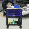 4 Drawers Multifunctional Tool Cart With Wheels And Wooden Top - Black / Blue - Image 12