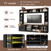 Wall Unit Entertainment Center With Bookshelves For TVs Up To 80", Modern TV Stand Media Console With Cabinets, Tempered Glass Doors And Adjustable Shelves For Living Room - Black - Image 10