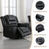 3 Seater Home Theater Recliner Manual Recliner Chair With Two Built-In Cup Holders For Living Room - Black - Image 4