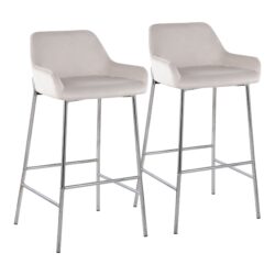 Daniella - Contemporary Fixed Height Bar Stool (Set of 2) - Chrome / White