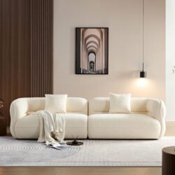 Sectional Sofa, Durable Fabric, Solid Wood Frame, High Density Sponge Filler - White