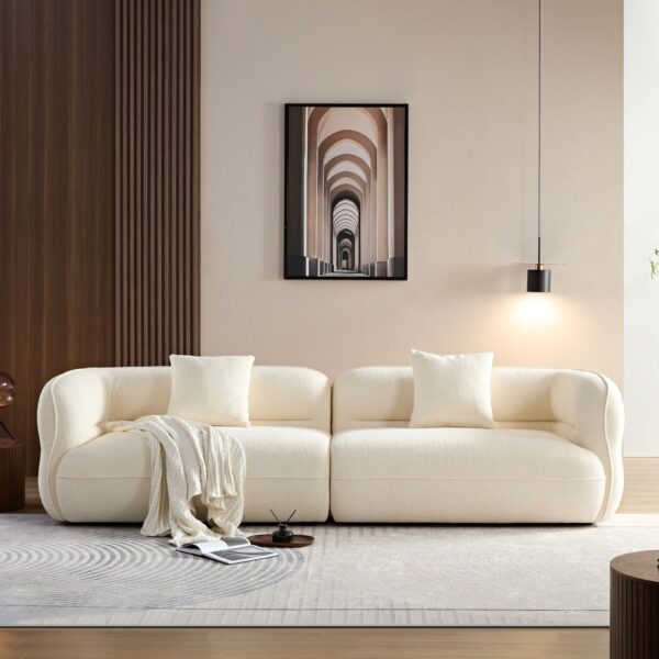 Sectional Sofa, Durable Fabric, Solid Wood Frame, High Density Sponge Filler - White