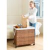 Laundry Hamper With Lid PE Rattan Powder Coating Frame Clothes Hampers With 2 Removable Bags, Wheels, 160L - Brown - Image 42